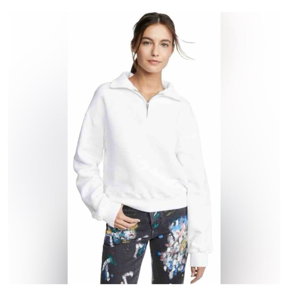 RE/DONE Pullover Womens Small Off White Half Zip Sweatshirt Made USA‎ Cotton